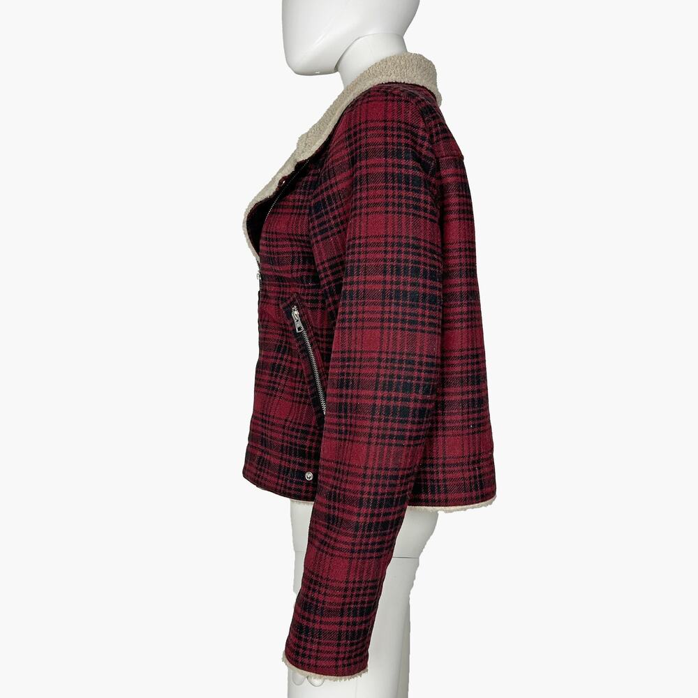AEO Women’s Wool Flannel Sherpa Moto Jacket (Dark Red | Size S) - Picture 3 of 8